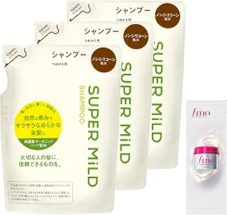 スーパーマイルド シャンプー 詰め替え 400mL×3個セット+サンプル | 純国産オーガニックハーブ配合エッセンス,髪を芯からサラサラなめらかな美髪にするシャンプー,髪と地肌のうるおいを守る弱酸性,毛髪保湿成分配合
