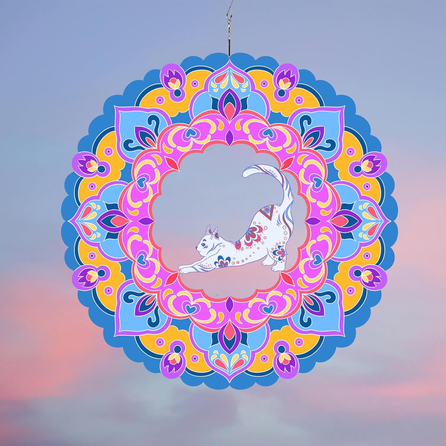 Wind Spinner Colorful Sunflower 12 inch 3D Stainless Steel Laser Cut Metal Double Sided Printing-Hanging Indoor/Outdoor Decorations Yard Gardening Decor,Metal Kinetic Art Ornament Gifts
