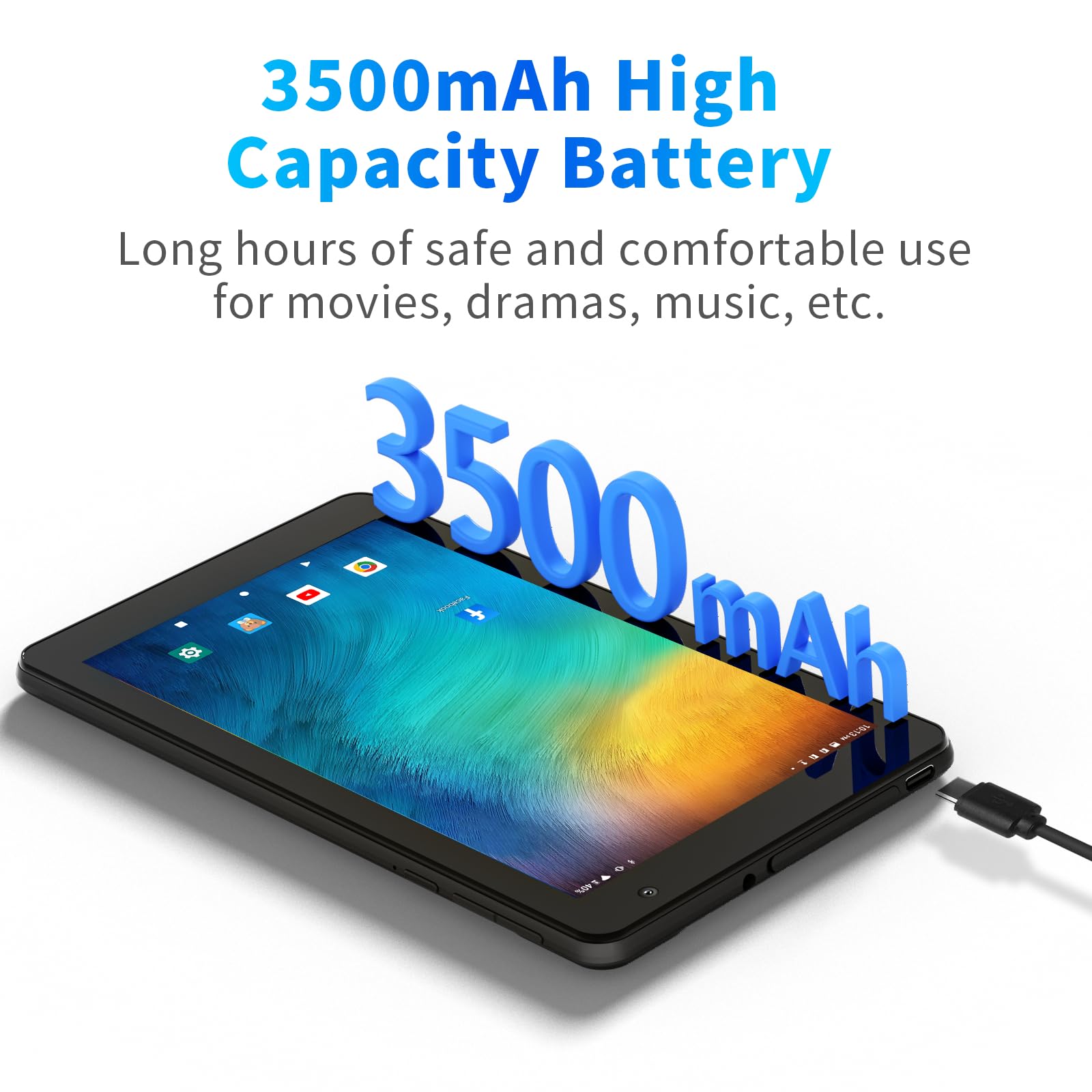 PRITOM 7-Zoll-Tablet mit Android, 12 GB RAM, 64 GB (erweiterbar auf 1 TB), Tablet-PC, Bluetooth, Dual-Kamera, WLAN, tragbarer Mini-Tablet-PC mit schwarzer Hülle
