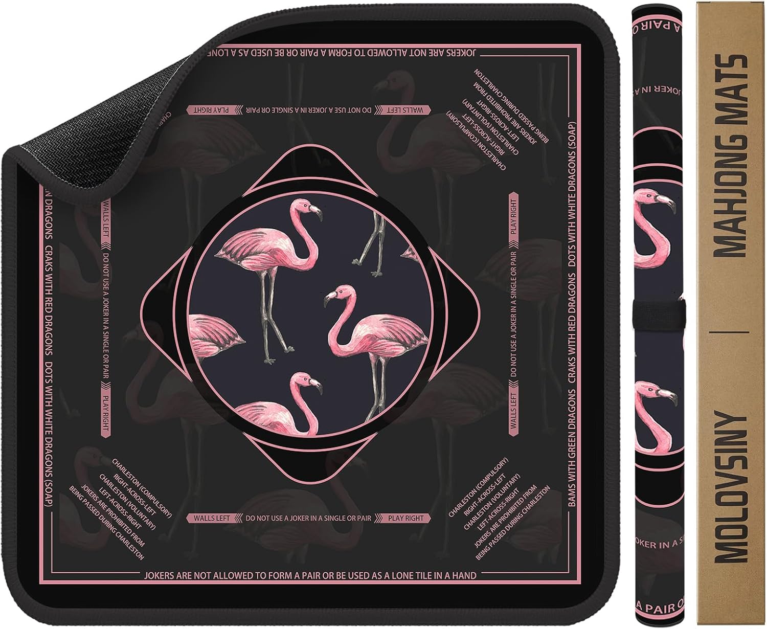 Mahjong Mat 31.5 Inch Square - Non-Slip Durable Table Cover for Mahjong/Card/Domino Games, Rolled Shipping with Storage Pockets & Noise Reduction, Premium Gift for Women(Pink Stance)