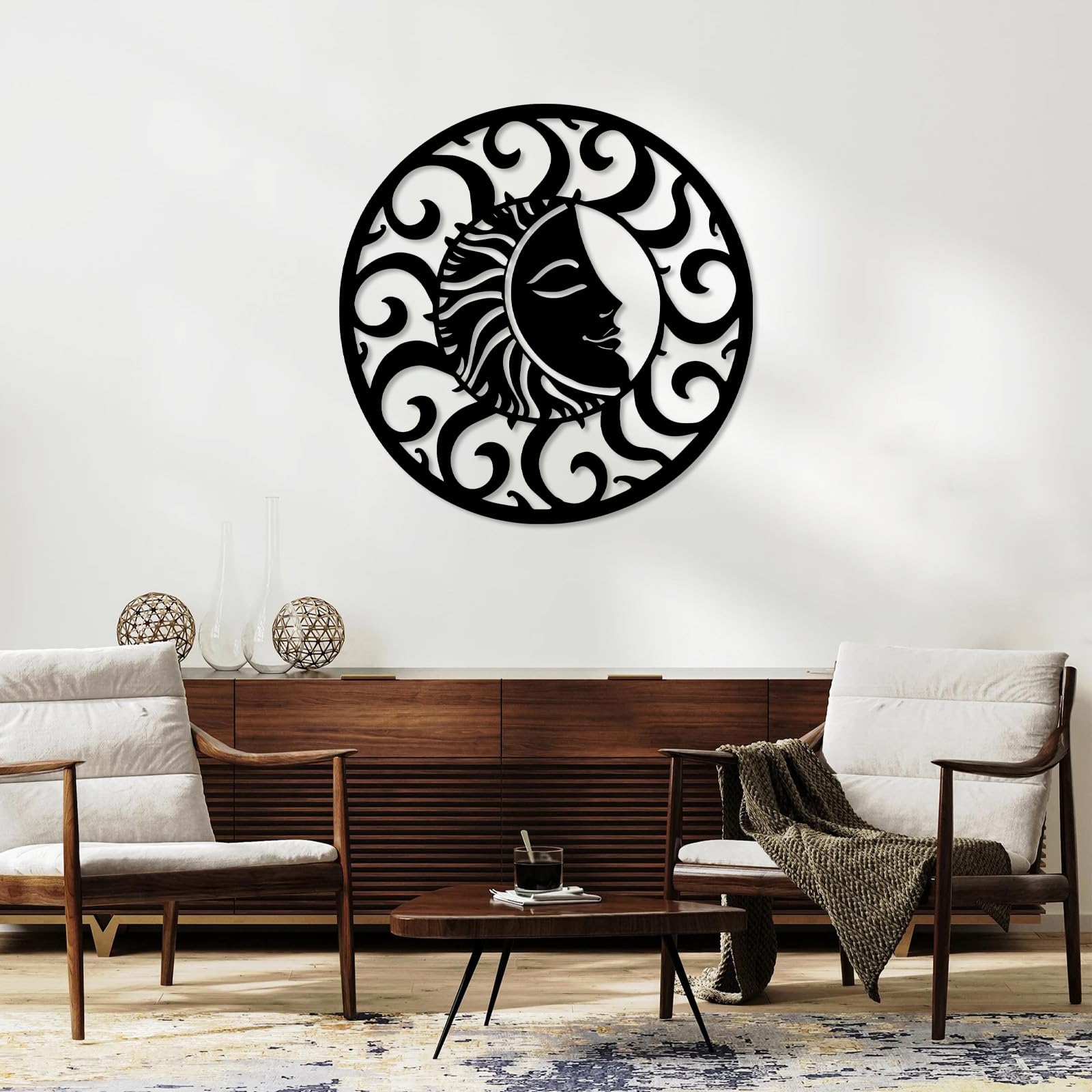 Metall-Wanddeko, Boho-Wohndeko, Hängedeko fürs Schlafzimmer (Silber, 60 x 60 cm)