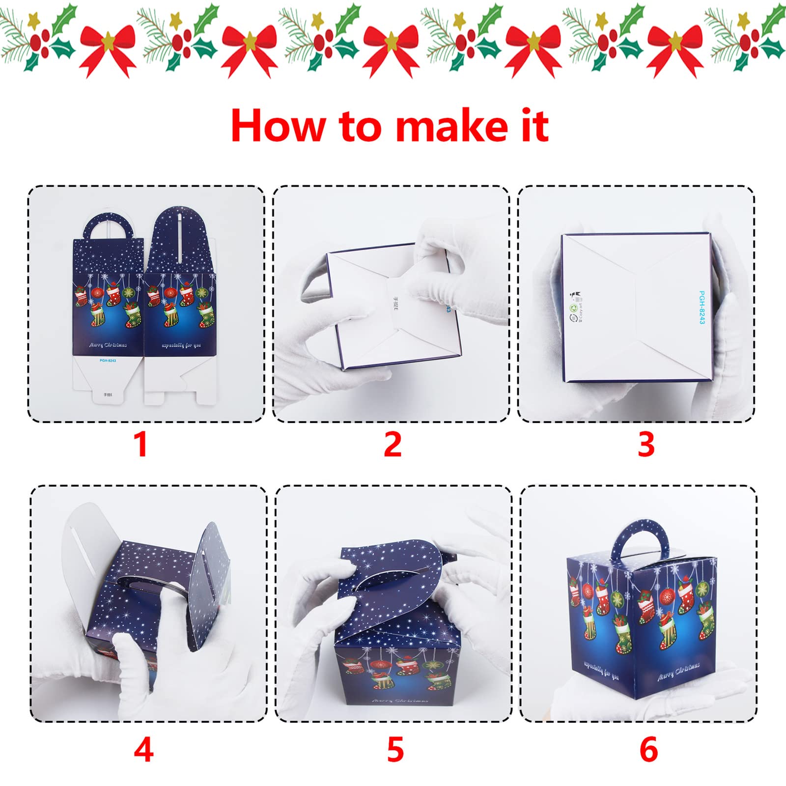 Lot de 12 boîtes pour cadeaux, fruits, bonbons avec illustrations mignonnes pour fête de Noël, mariage et fêtes With Handle