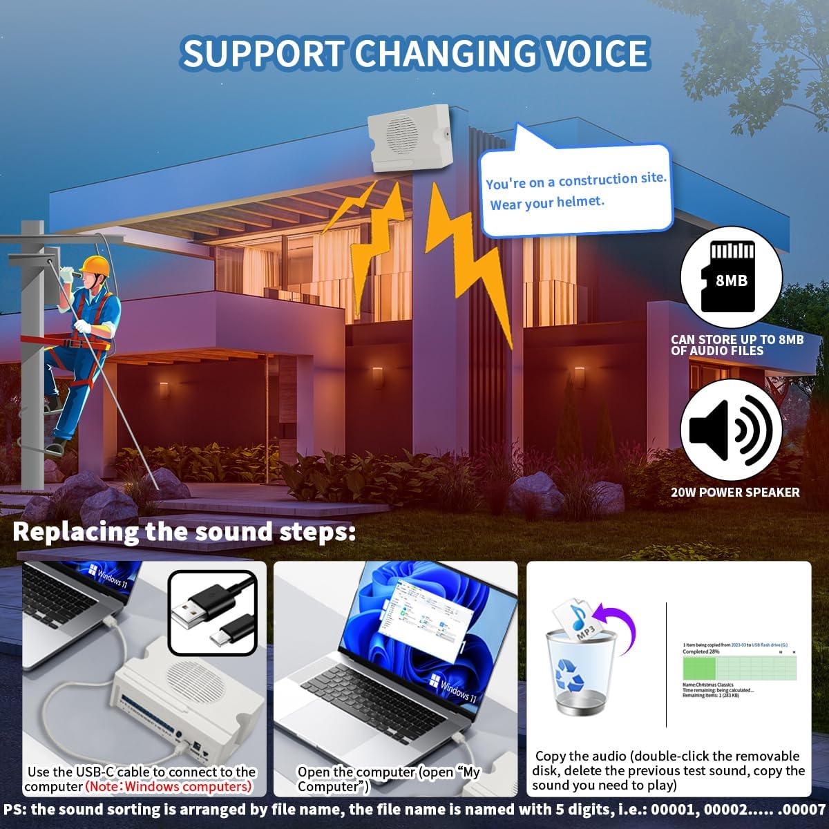 Voice Sound Alarm, Y5610 Industrial Voice Horns Sirens,Sound Players, Entry Switching Serial Multi Trigger High/Low Level Control Announcer Outdoor Horns Sirens for Schools, Gyms Other Public Places.
