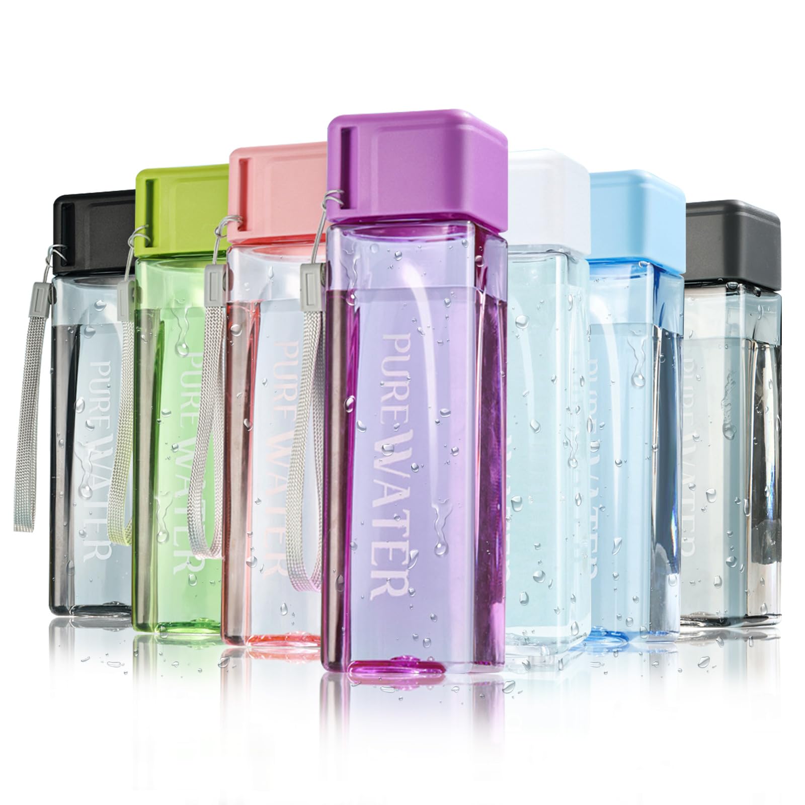 mebiusyhc Sports Water Bottle 500ml, Portable Square Water Bottle, Safe Leak-proof Drink Bottle for Sports,Hiking,Gym,Fitness,Outdoor,Cycling,School & Office (Purple)