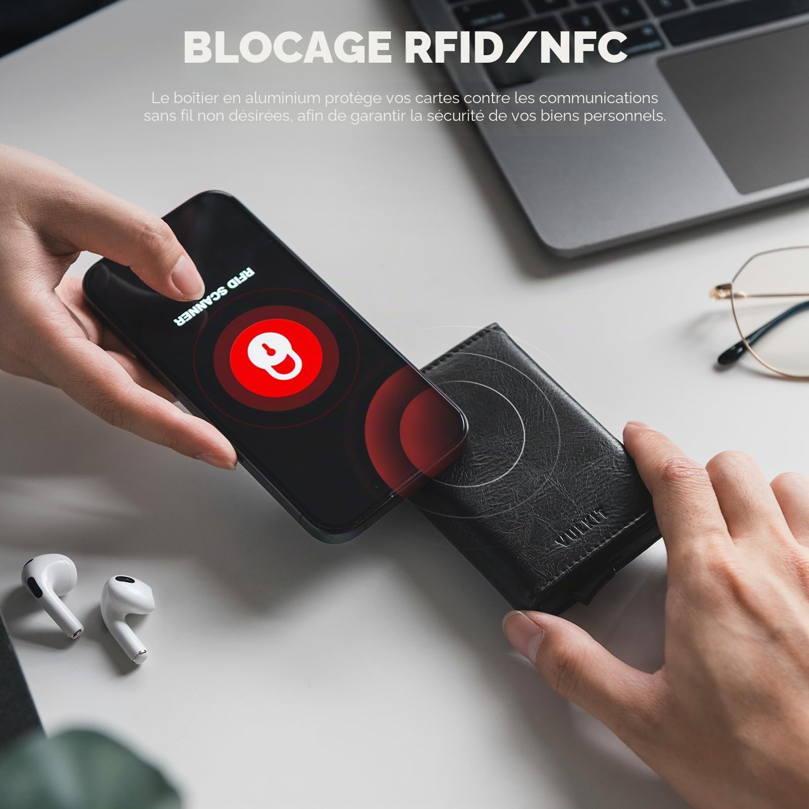 VULKIT Porte-Cartes de Crédit Homme Porte Carte Bancaire en Cuir RFID Portefeuille Pop Up avec 3 Emplacements for Cartes & Billets…