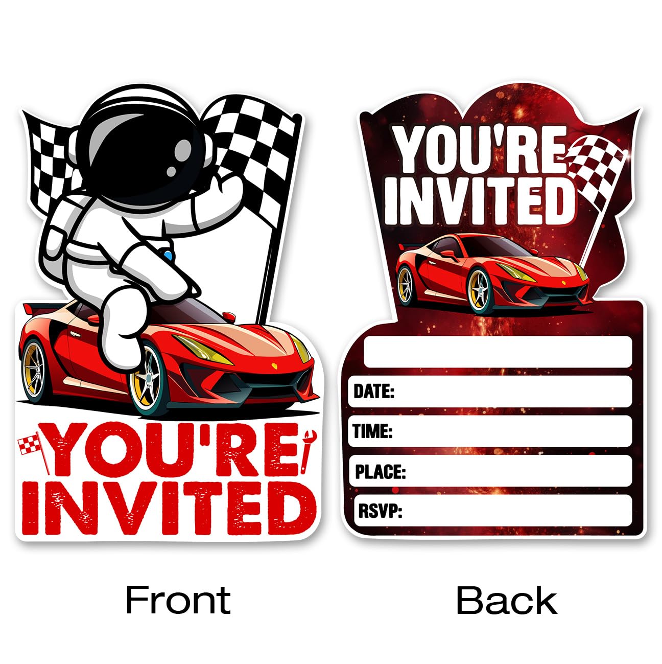 QYCFDXD Space Red Car Party Invitations with Envelopes, 20 Set Astronaut Shaped Invitations Birthday Baby Shower Party Invites Supplies Favors, Double-Sided