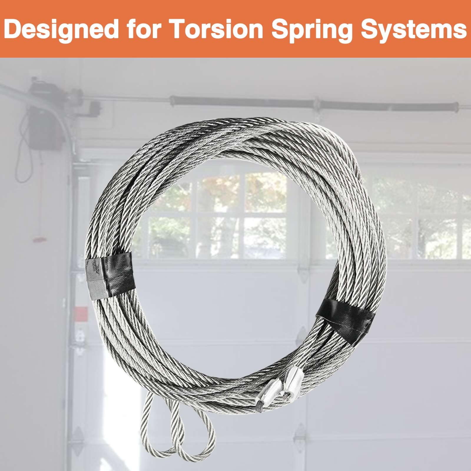 Paquete de 2 cables de puerta de garaje con resorte de torsión de 13.5 pies para puerta de garaje de 12 pies de alto, 13 pies y 6 pulgadas de largo, alambre de seguridad de acero inoxidable 304