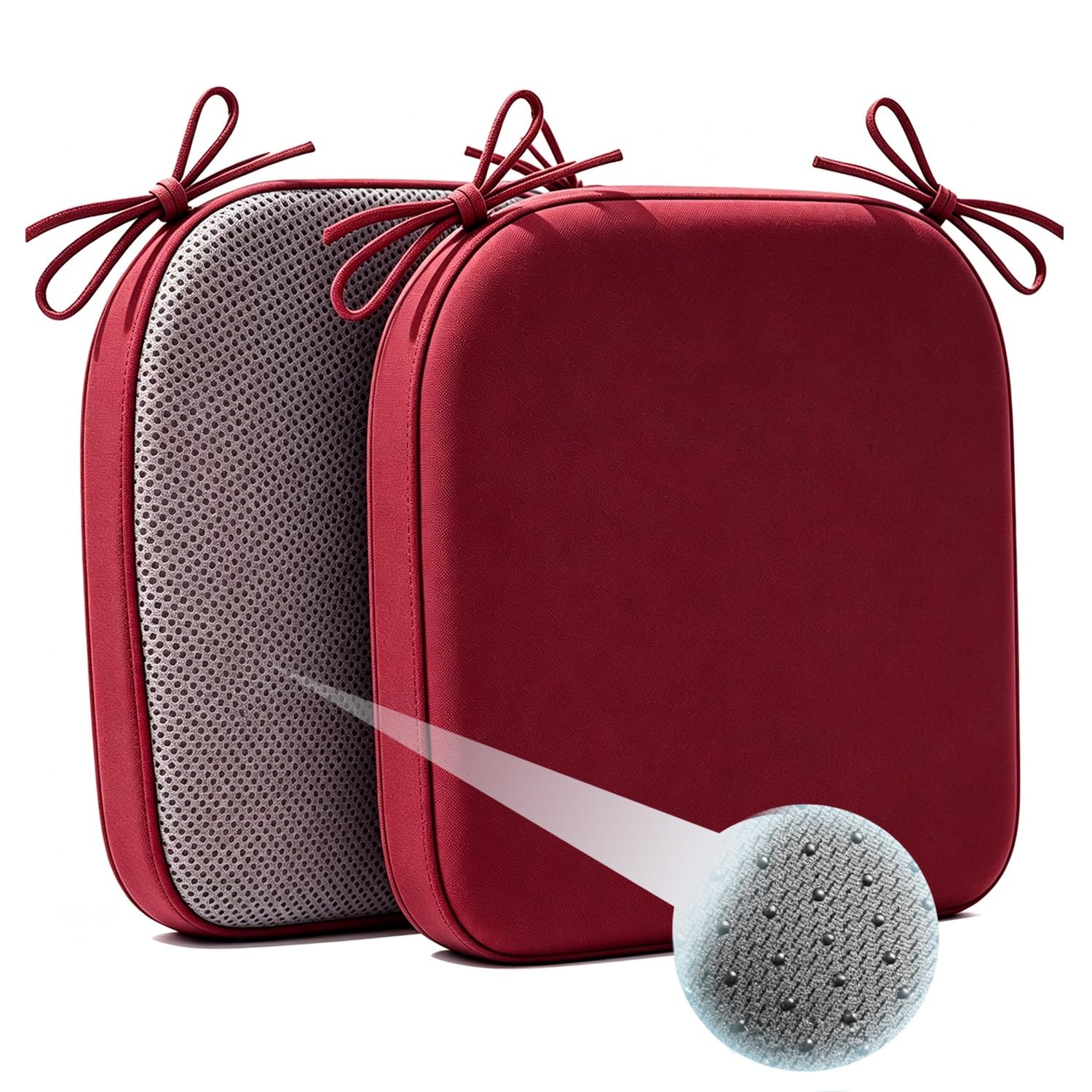 Cafusesdd Cafusedd 2-Psc Seat Cushion with Ties and Skid Rubber Back, Splash-Proof Chair Cushions, Outdoor Chair Cushions for Patio Furniture Cushions(Burgundy,18''*17'')