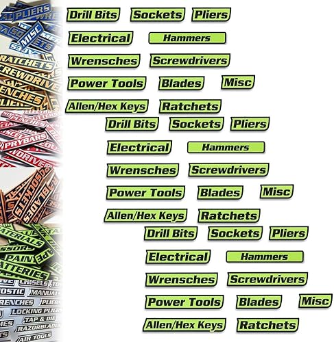 Miniatura 15 de Paquete de 12 etiquetas magnéticas para caja de herramientas, 12/24/36 unidades, etiquetas de metal duraderas para cajón de caja de herramientas,