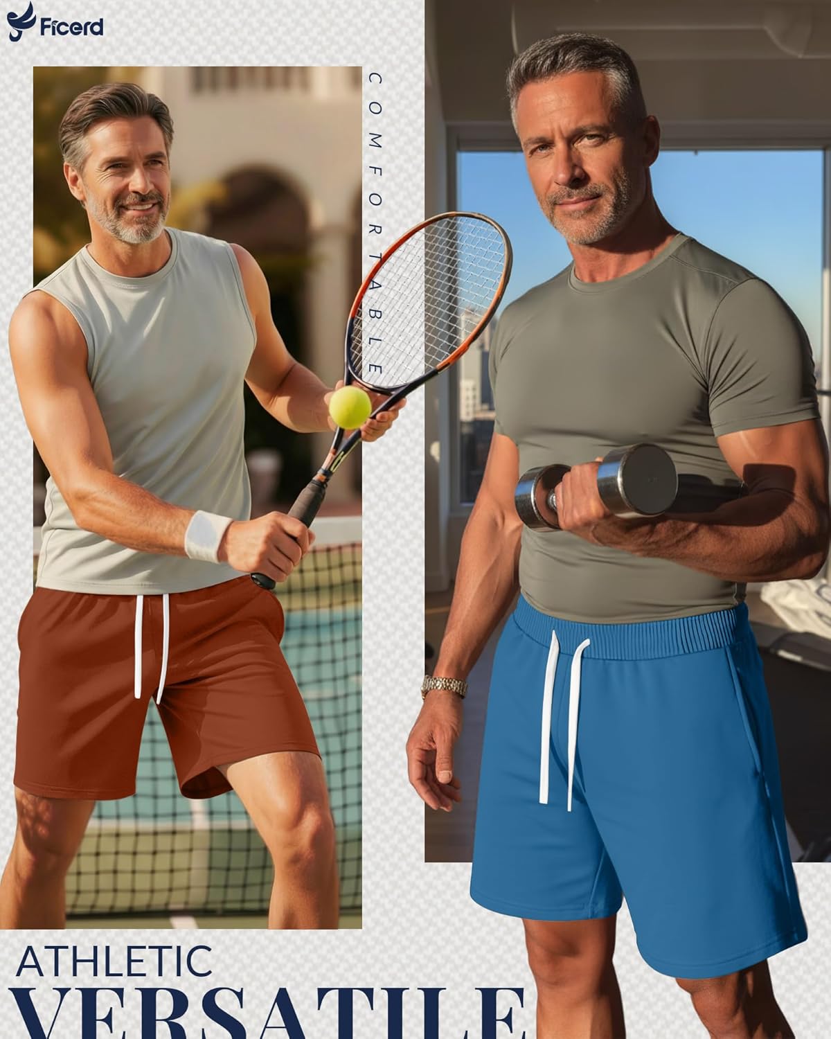 Ficerd 3 Pack Big and Tall Men's Sweat Shorts 9'' Plus Size Bermuda Drawstring Elastic Waist Shorts with 3 Pocket