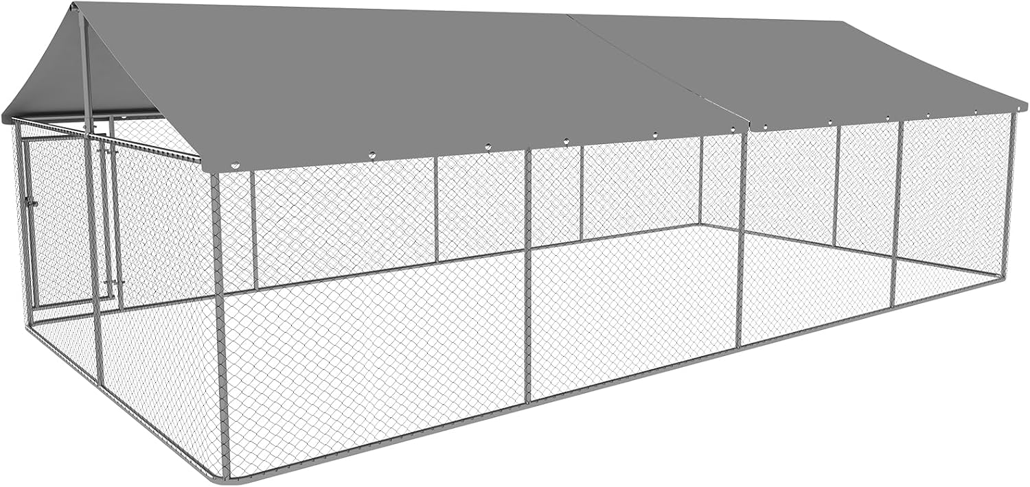Outdoor Dog Enclosure Heavy Duty Dog Kennel House Mesh Dog Big Cage Pet Kennel Steel Fence with Secure Lock(236”x 118”)