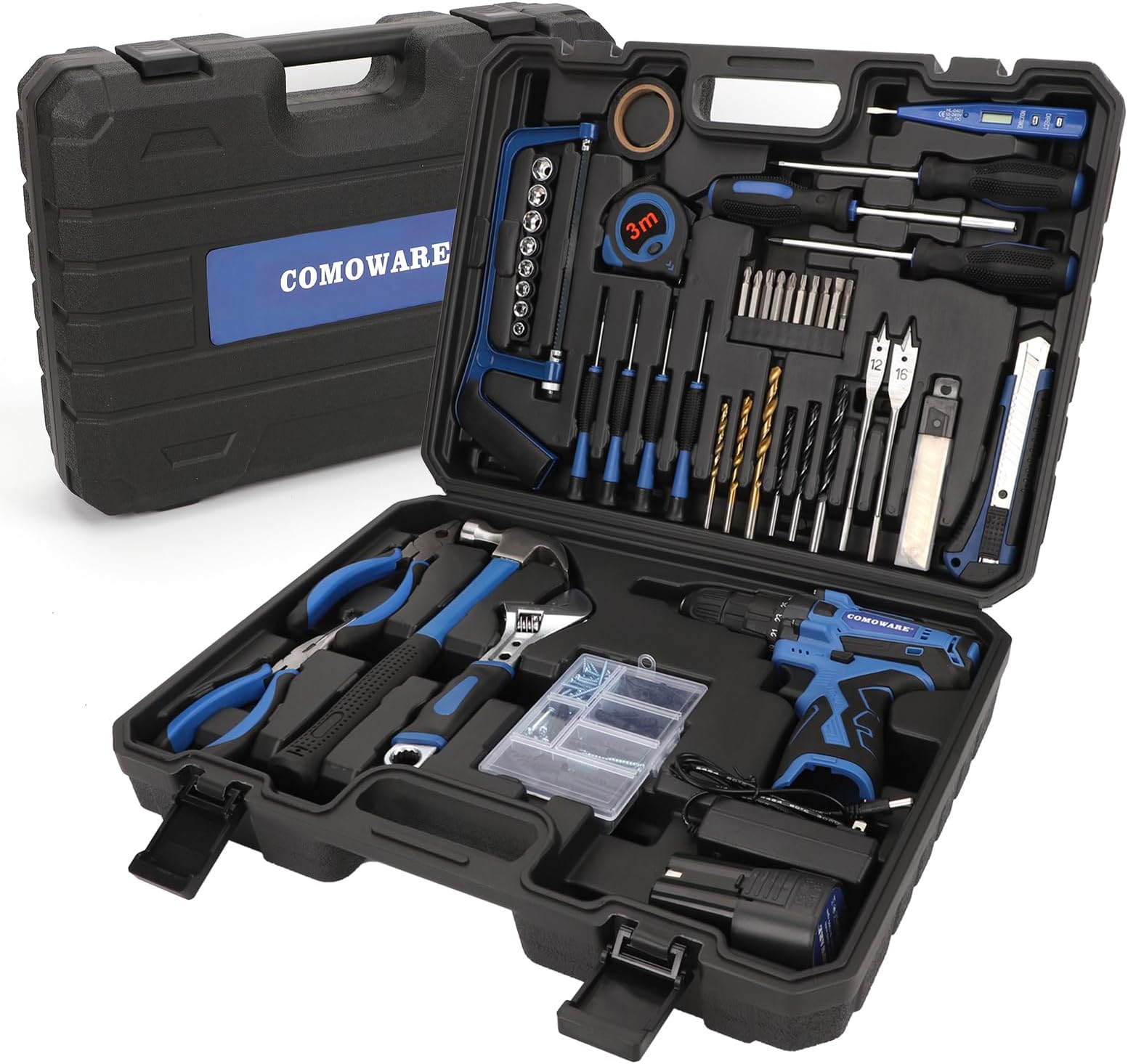 COMOWARE 16.8V Cordless Drill Tool Combo Kit, 153Pcs Professional Tool Set with Drill Lithium Battery, Heavy-Duty for Home Garden Office DIY Projects