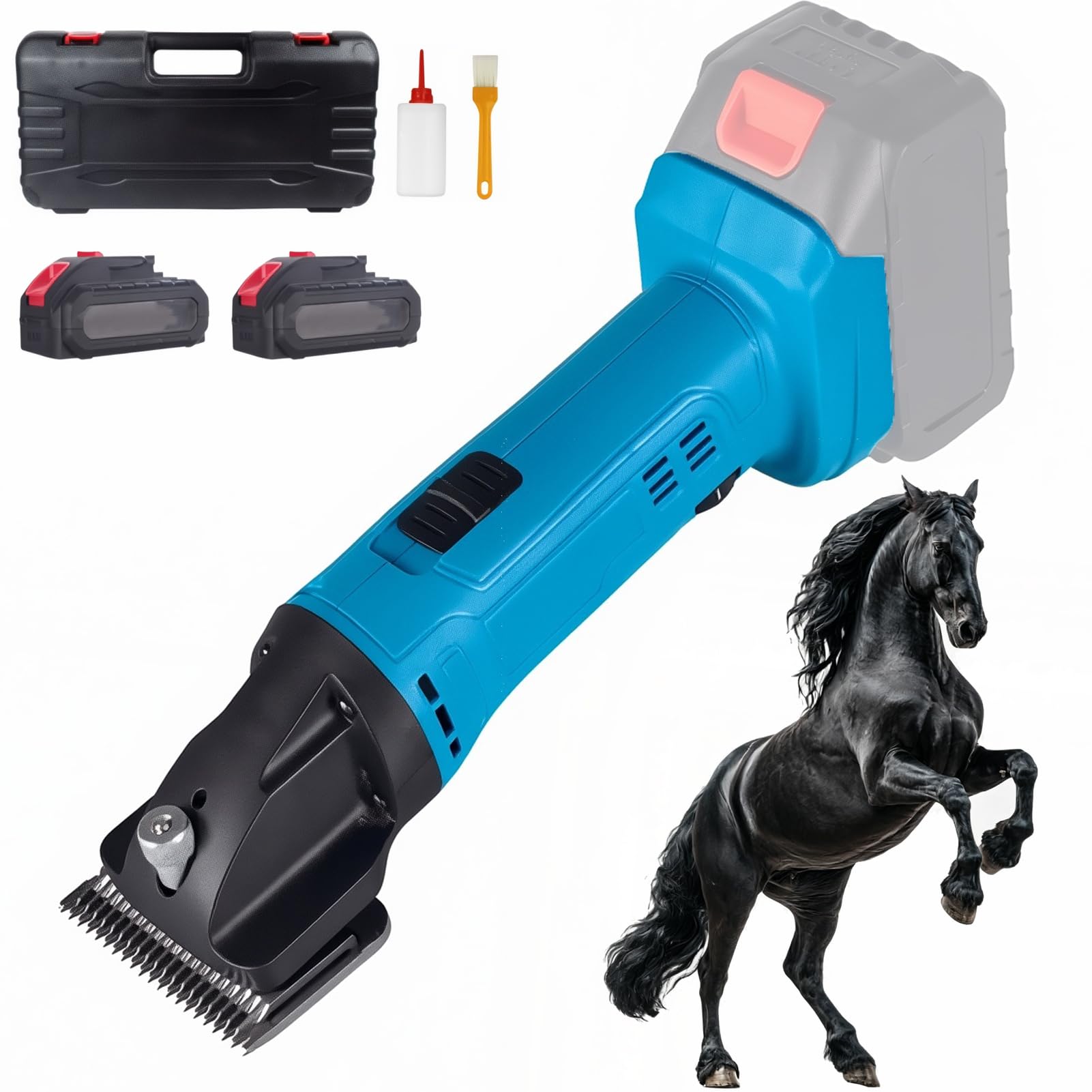 Cortadoras de caballo eléctricas, tijeras de ganado inalámbricas con ajuste de 6 velocidades y 2 * 1500mAh baterías, velocidad 2500 RPM recortadora equina profesional para ganado de ovejas de caballo