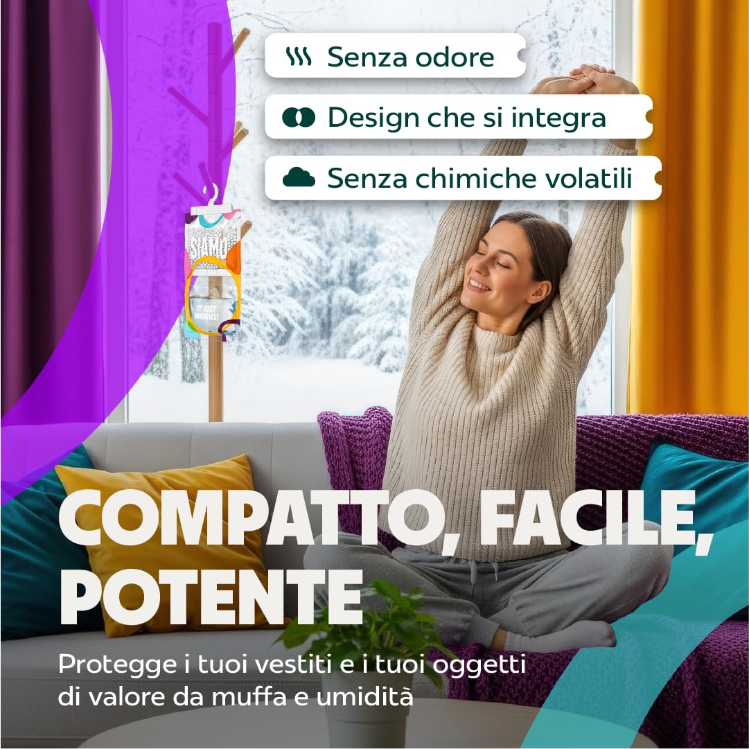 Siamo 15 Pack Sacchetti Deumidificatori Antimuffa Per Armadio, Casa, Assorbi Umidità In Armadi, Cucine, Seminterrati, Camper #1 in deumidificatori Eliminare Odore Sgradevole Funziona e Basta