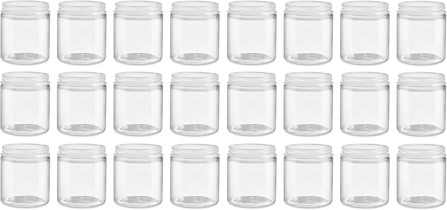 North Mountain Supply 4 Ounce Clear Glass Straight Sided Mason Canning Jars - With 58mm White Metal Lids - Case of 24