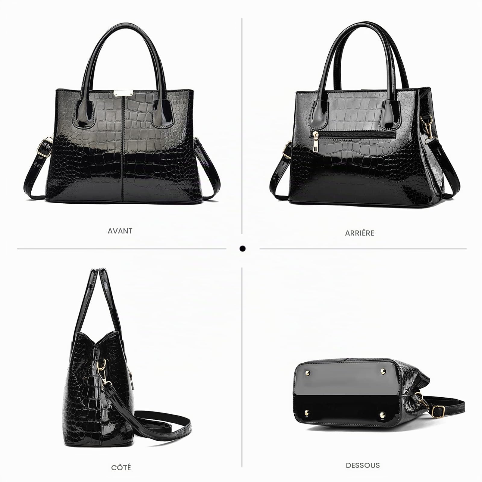 NICOLE & DORIS Sac a Main Femme Sac élégant Sac en Cuir Verni Sacs Portés Main Imperméable Sac à Bandoulière Mode Sac Epaule Motif Croco