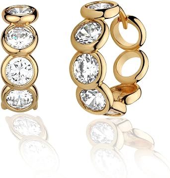 MTMY Huggie Hoop Earrings 14K Gold Plated Cubic Zirconia Dainty Simple Cute Beads Elegant CZ Circle Small Hoop Earring for Women Minimalist Handmade Hypoallergenic Jewelry