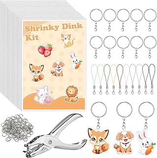 141 Pieces Shrink Dink Keychains Kit, Including 20pcs Shrink Plastic Sheets Paper and 121pcs Keychains Accessories for Kids and Adults DIY Crafts