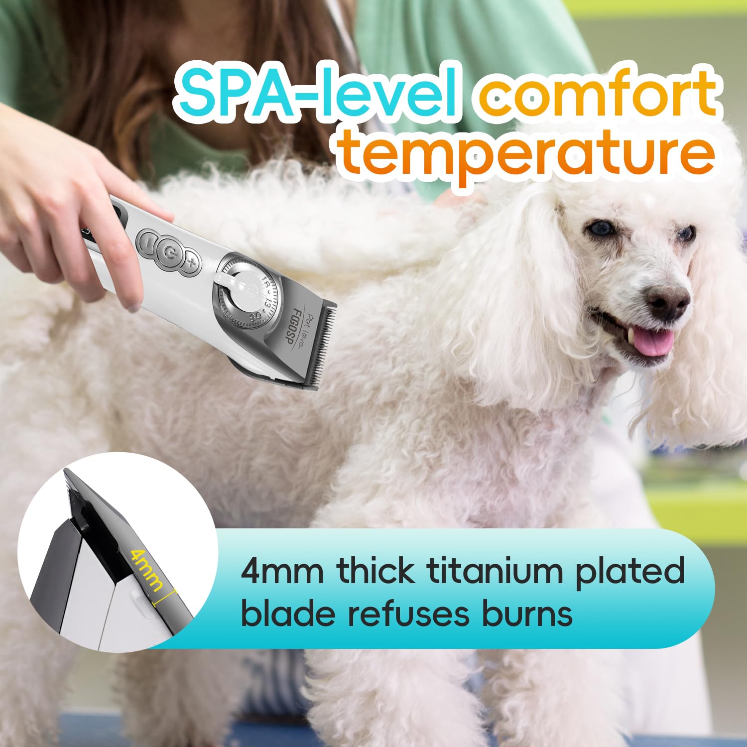 Tondeuse de toilettage sans fil pour chien - Lame remplaçable de 12 heures - 3 vitesses - Faible bruit - Tondeuse professionnelle pour toilettage - Robuste - Cheveux épais et bouclés - Pour