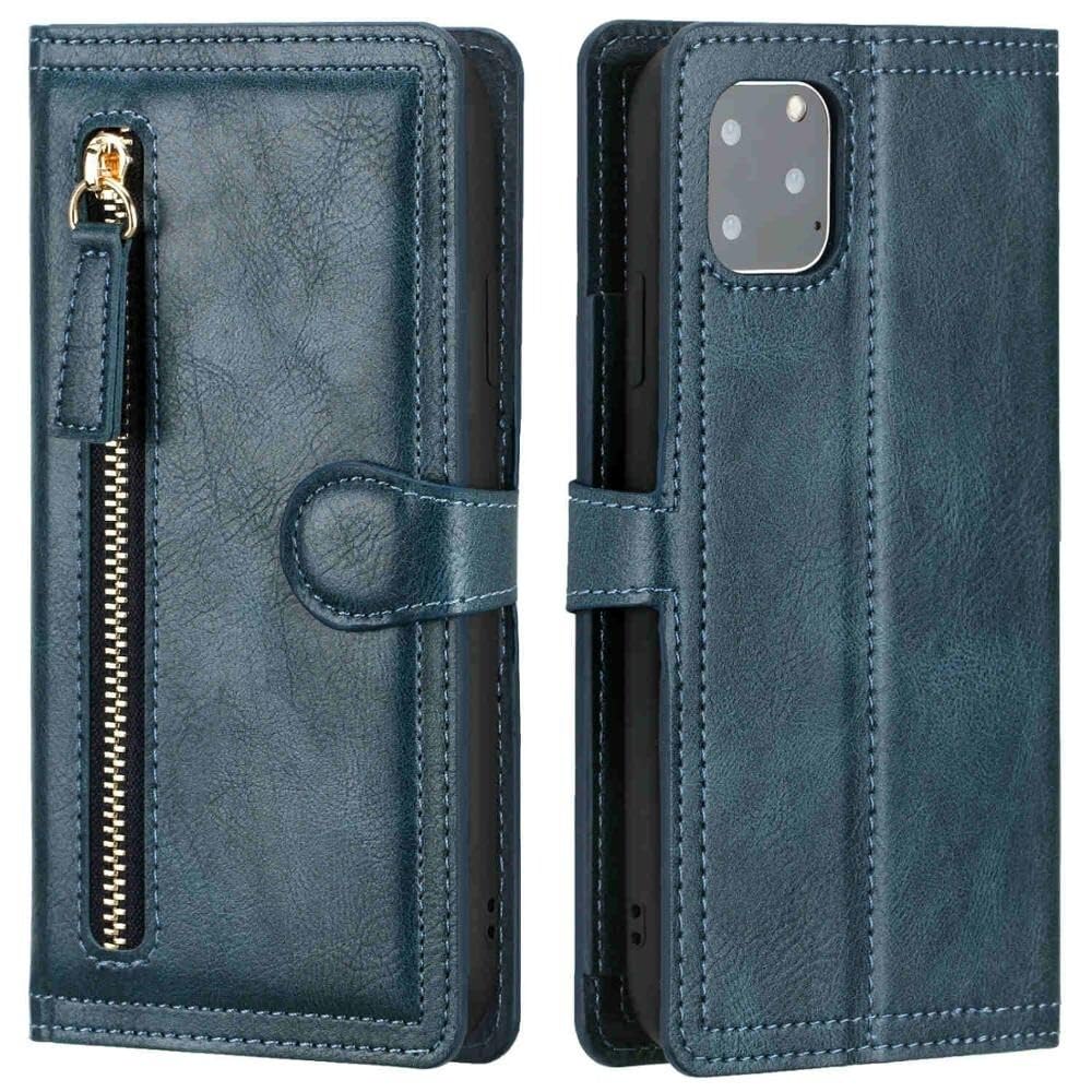 Étui pour iPhone 16 Pro bleu, housse en cuir à clapet aimanté avec design simple - 7