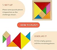 Vista 5 de 6 piezas de rompecabezas de tangram de madera para niños, bloques de rompecabezas de madera hexagonal para niños pequeños, rompecabezas geométrico