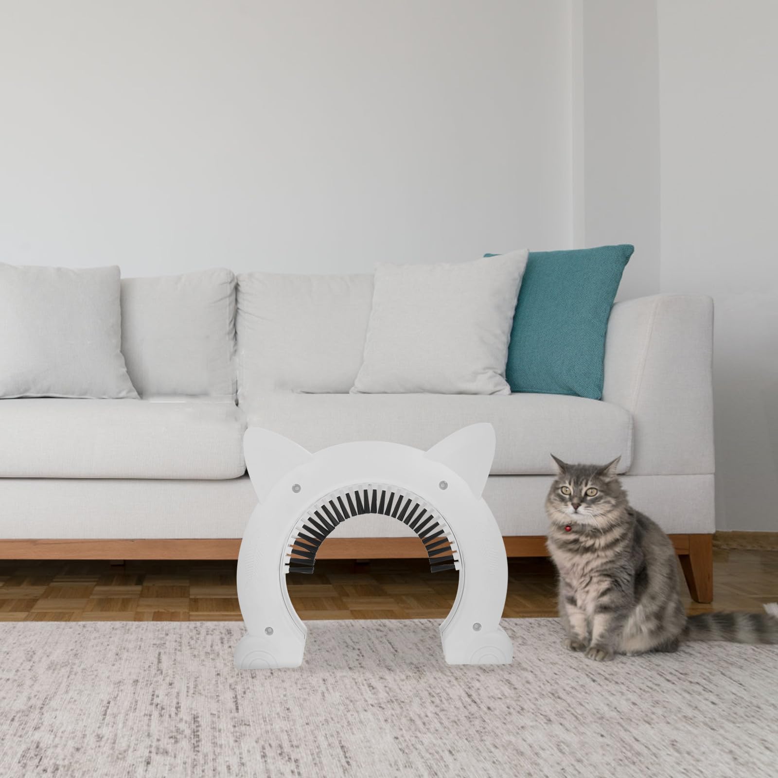 Artibetter Chatière pour Chat Intérieure en Abs avec Brosse Intégrée, Cadre Pratique Blanc pour Accès Intérieur et Extérieur, Porte pour Animaux de Compagnie