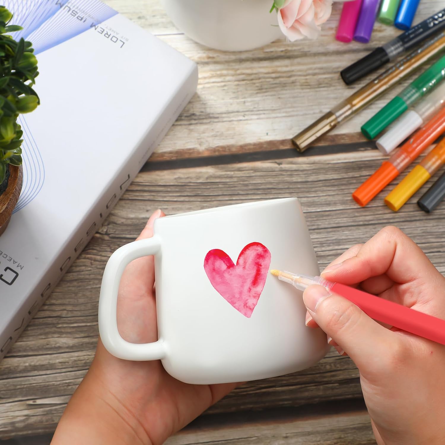 Mifoci 8 Sets/ 32 Pcs Make Your Own Mug Mother's Day Gifts Painted Ceramic Mugs to Paint Kit You Can Decorate Coffee Cup Decorating Kit DIY Ceramic Cup for DIY Create a Keepsake Gift Craft Project - Image 5