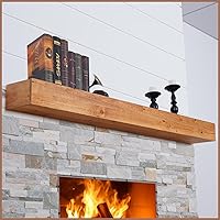 Handcrafted Rustic 66 Inch Solid Pine Wood Floating Fireplace Mantel Shelf - Easy Install Wall Decor for Living Room TV Books