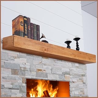 Handcrafted Rustic 66 Inch Solid Pine Wood Floating Fireplace Mantel Shelf - Easy Install Wall Decor for Living Room TV Books