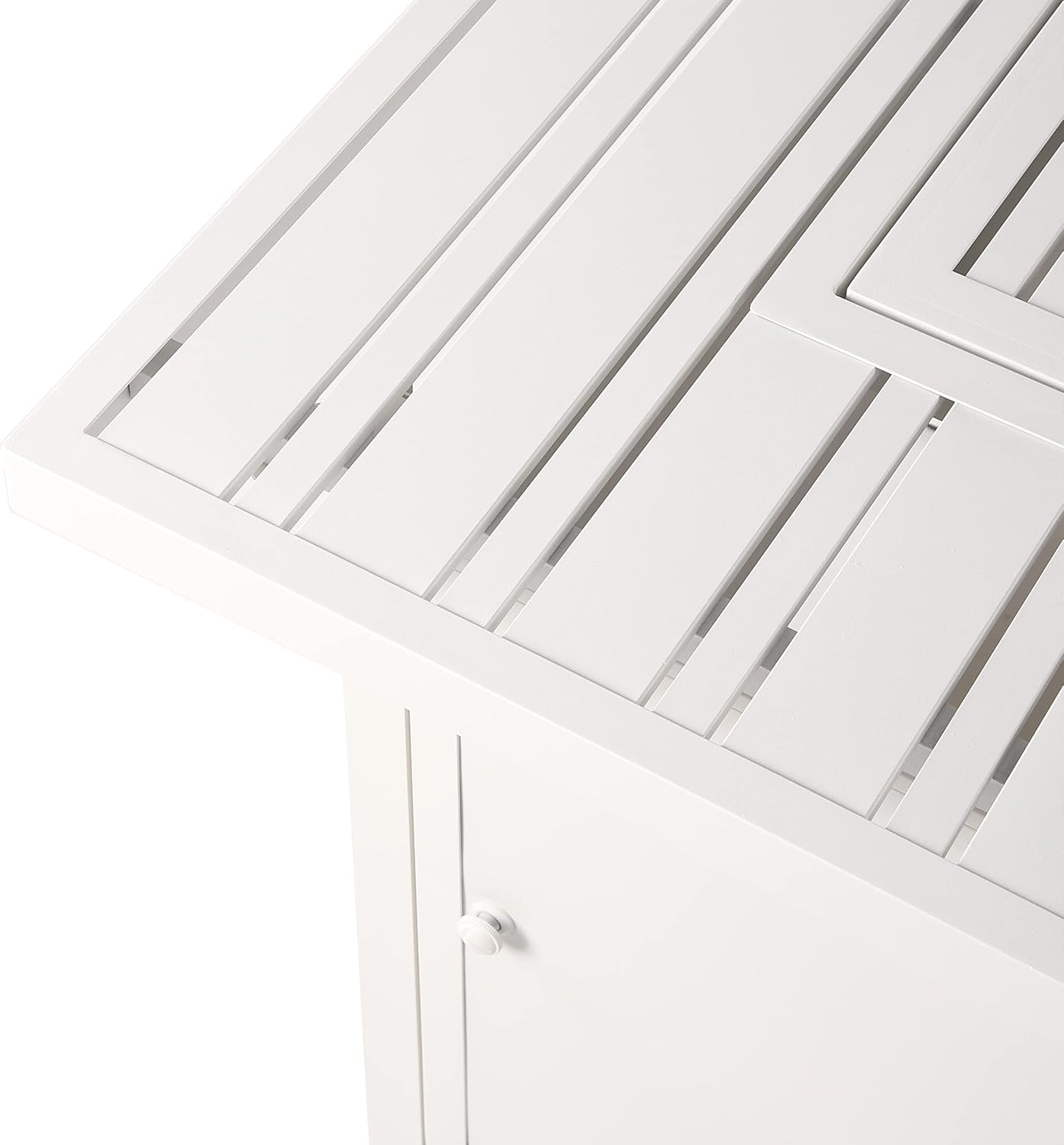 Square 32 in. x 32 in. Aluminum Propane Fire Pit Table with Glass Beads, Two Covers, Lid, 37,000 BTUs in White Finish