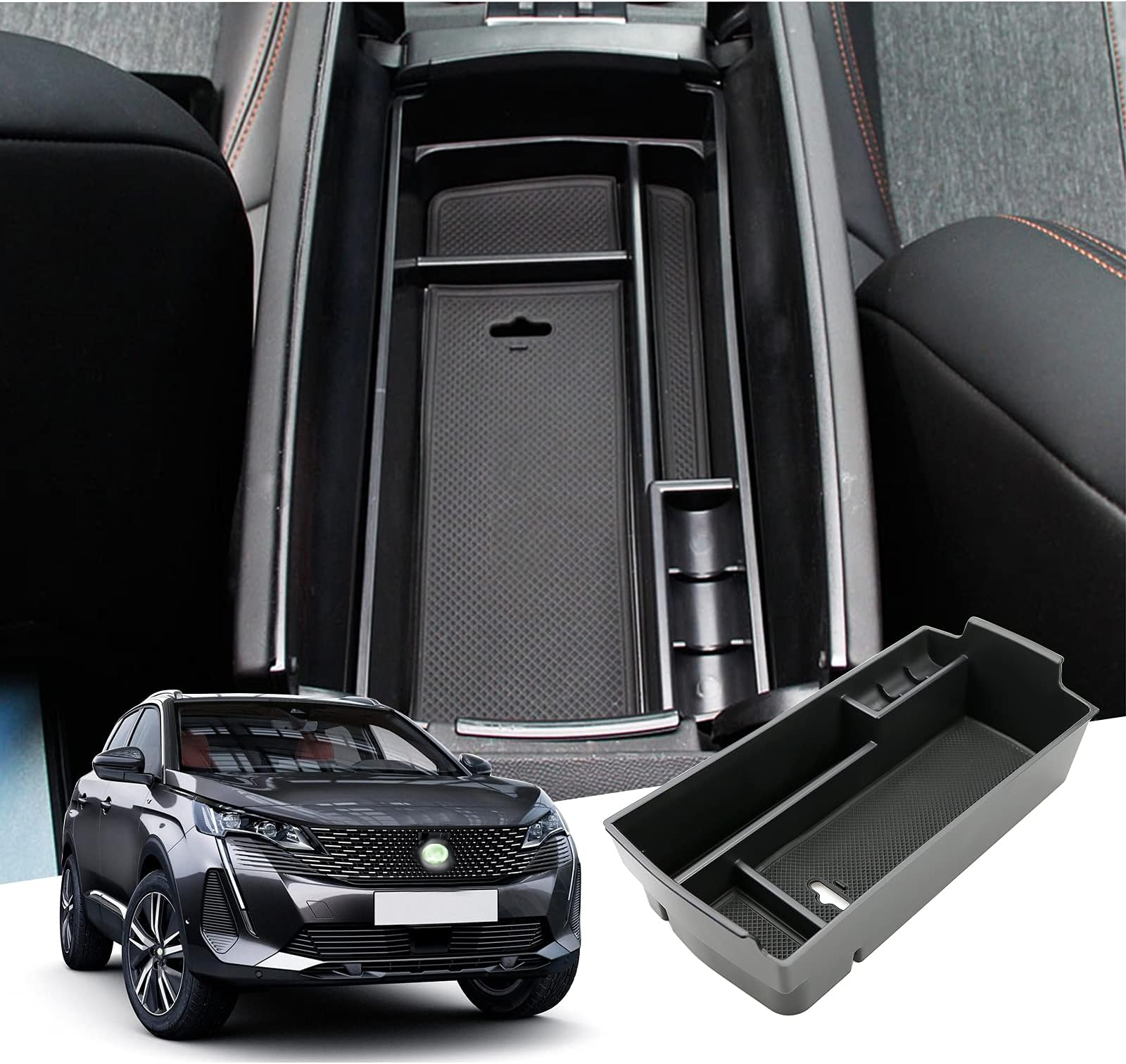GAFAT Peugeot 3008 5008 2016-2024/ C5 Aircross DS7 Crossback 2018-2025 Centre Console Storage Box, Armrest Tray Organiser, Centre Armrest Glove Box (Black)