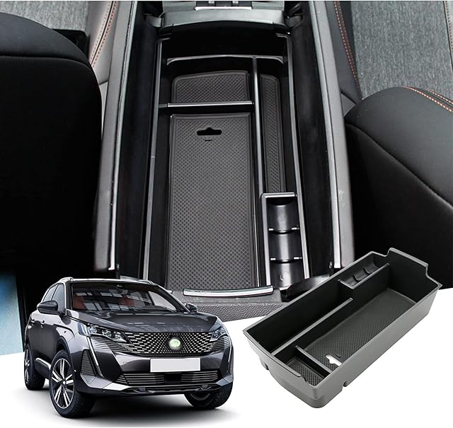 GAFAT Peugeot 3008 5008 GT 2016-2022 2023 konsola środkowa, pudełko do przechowywania, organizer na podłokietnik, schowek na rękawiczki (czarny)