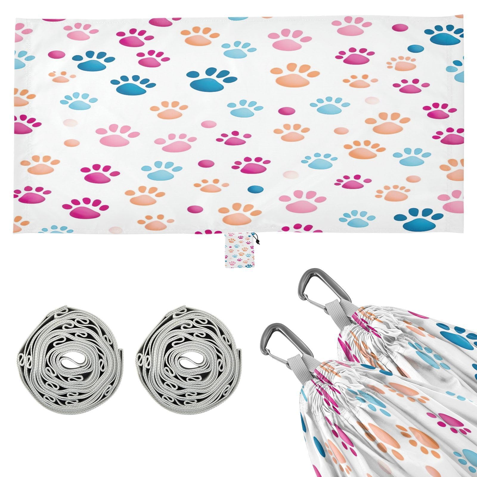 ATTX Cute Paw Prints Camping Hammock - Lightweight & Portable Hammocks, Heavy Duty 330lbs Capacity for Indoor, Hiking, Backpacking, Travel, Backyard, Beach#353