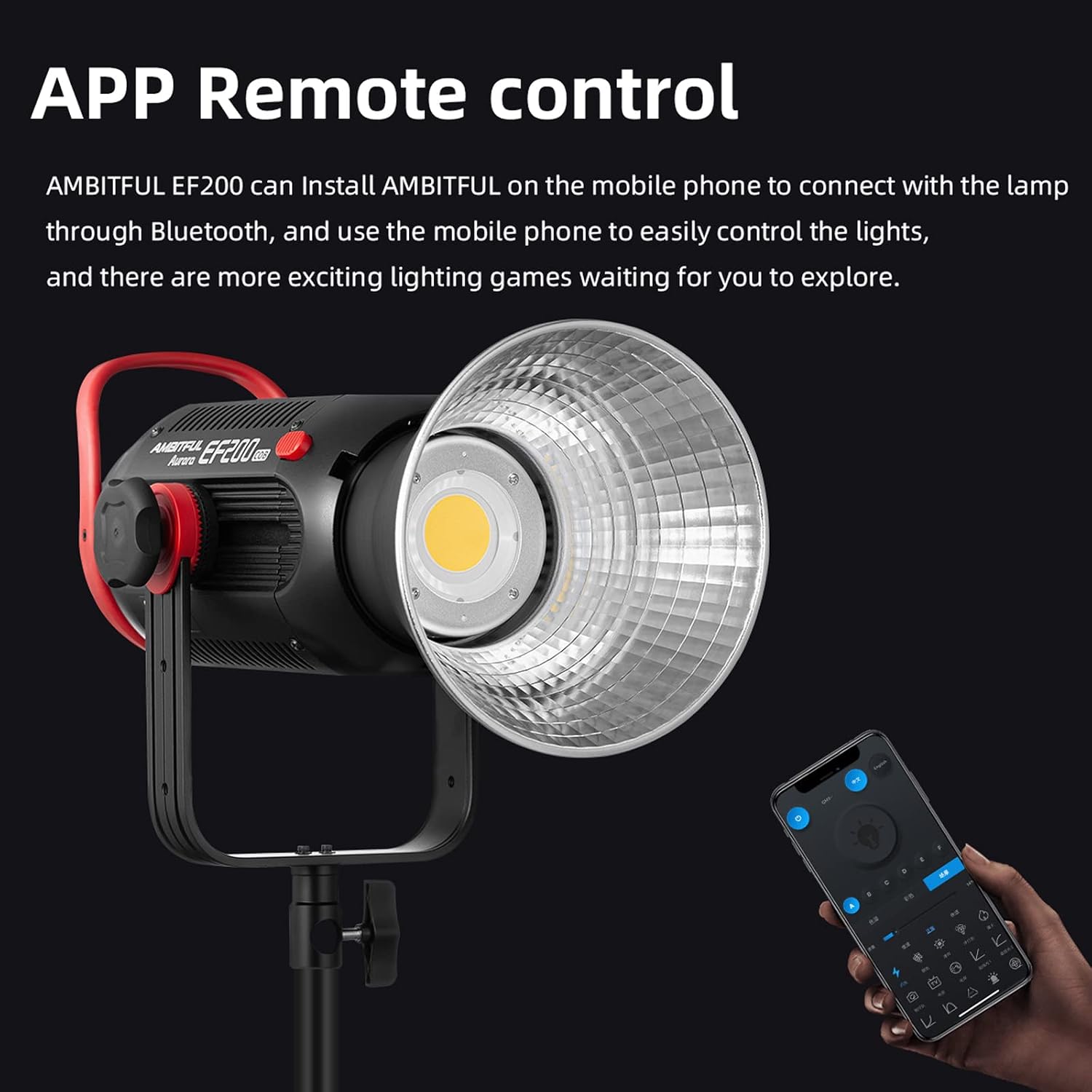 AMBITFUL EF200 Aurora COB 200W 5600K Professional Photography Fill Light Fx Lighting Effects, Wireless Control, Quiet Mode, Suitable for Photography, Studio, Showroom and Makeup