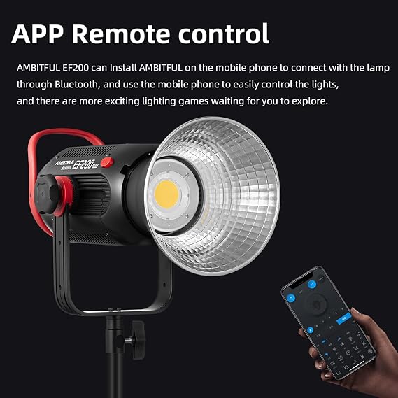 AMBITFUL EF200 Aurora 200W COB LED Video Light, 5600K Daylight Fill Light, CRI 95+/TLCI 97+, 6 FX Effects, Wireless App Control, Quiet Mode, Professional Photography Lighting for Studio Light