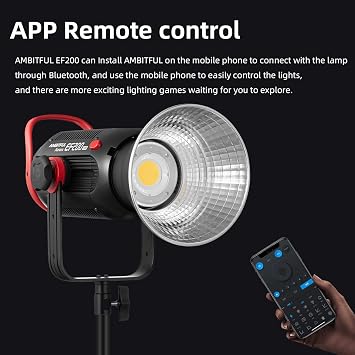 AMBITFUL EF200 Aurora 200W COB LED Video Light, 5600K Daylight Fill Light, CRI 95+/TLCI 97+, 6 FX Effects, Wireless App Control, Quiet Mode, Professional Photography Lighting for Studio Light