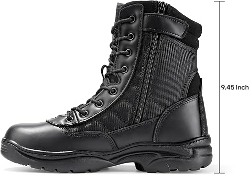 Vista 2 de NORTIV 8 - Botas de trabajotácticasmilitares para hombre, botas de cuero con cremallera lateral para combate o motocicleta (6-8 pulgadas)