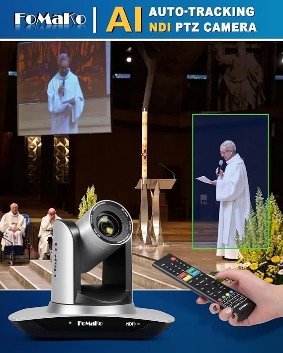 FoMaKo NDI HX3 PTZ Camera Set 20x Optical Zoom AI Car Tracking with HDMI/USB3.0/LAN (PoE) for YoTube vMix OBS Live Streaming with 2 x FMK20UH NDI Camera (Silver) + 1 x NDI PTZ Controller (BN402)