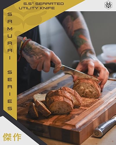 Miniatura 9 de KESSAKU Juego de 4 cuchillos  Serie Samurai  Acero inoxidable 7Cr17MoV de alto carbono  Chef de 8 pulgadas, Santoku de 7 pulgadas, utilidad de 5.5