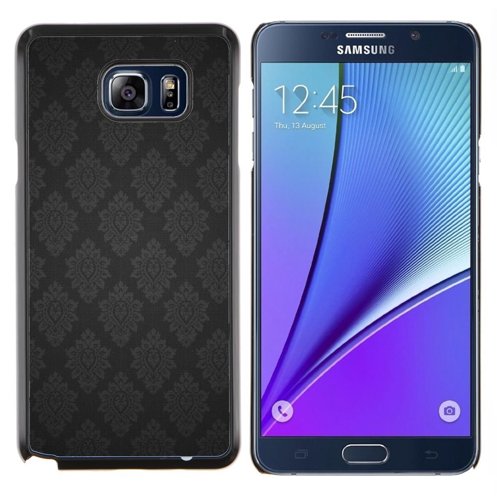 Samsung Galaxy Note5 / N920 , Luminous-Blue - Hard Plastic Back Case Cover Shell (Black Baroque Pattern)