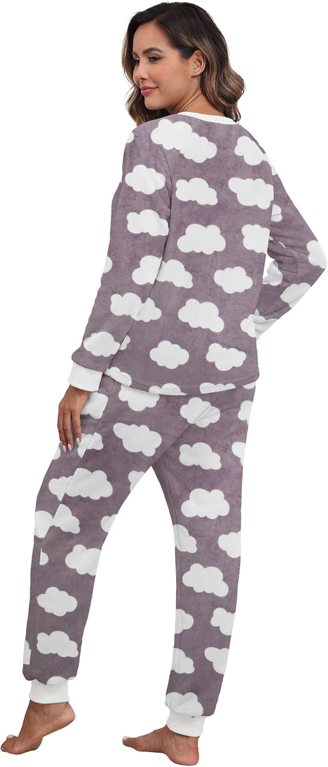PrinStory Fluffy Pajamas for Women Soft Fleece Warm Pajama Set Fuzzy Pjs Winter 2 Piece Flannel Lounge Sets with Pockets - Image 5