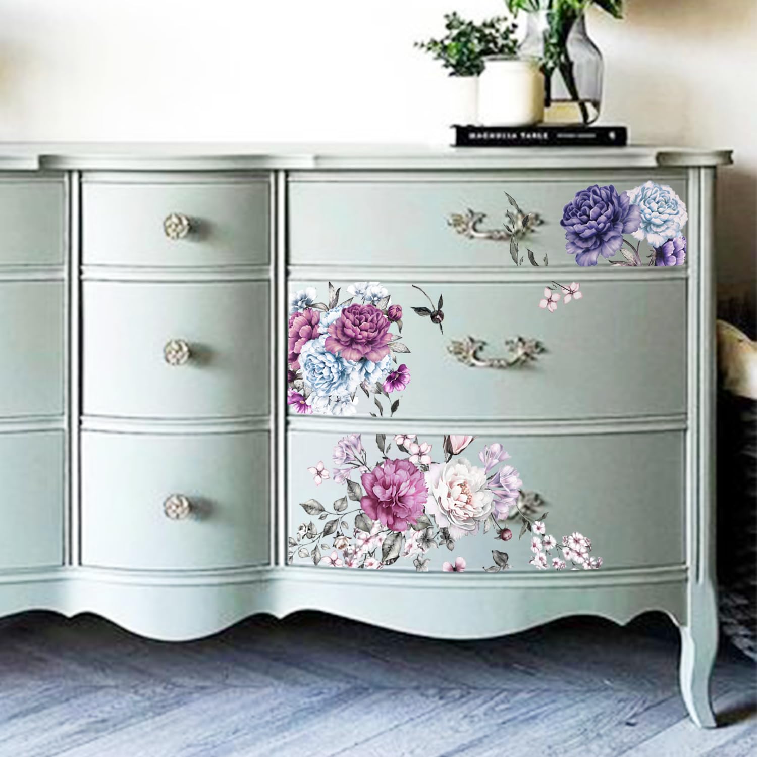 GLOBLELAND Lot De 4 Feuilles De Transfert De Stickers Muraux Autocollants Pour Chambre à Coucher, Salon, Bureau, Table - Motif Bougainvilliers - 30 X 15 Cm