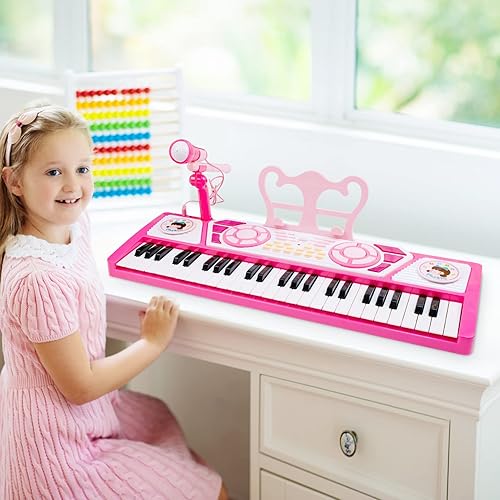 Miniatura 7 de Juguetes de piano para niños para niñas, teclado de piano portátil de 49 teclas, juguete educativo multifuncional con micrófono, regalos de