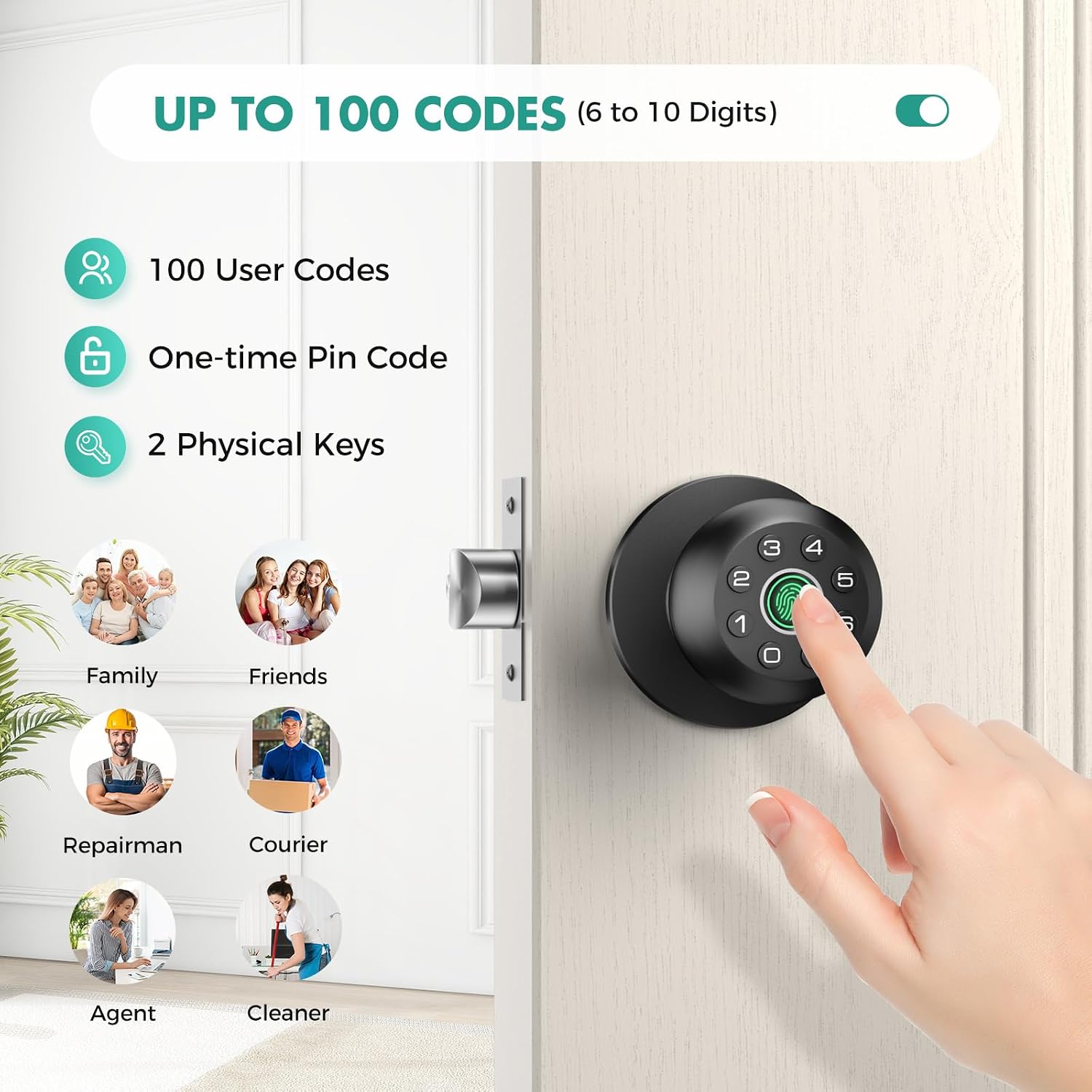 HEI LIANG Fingerprint Door Lock, biometric smart Door knob, with keypad and app Control, keyless Door Lock, Suitable for bedrooms, Offices, Hotels, Apartments, Easy to Install. (Black) HL-9 image 4