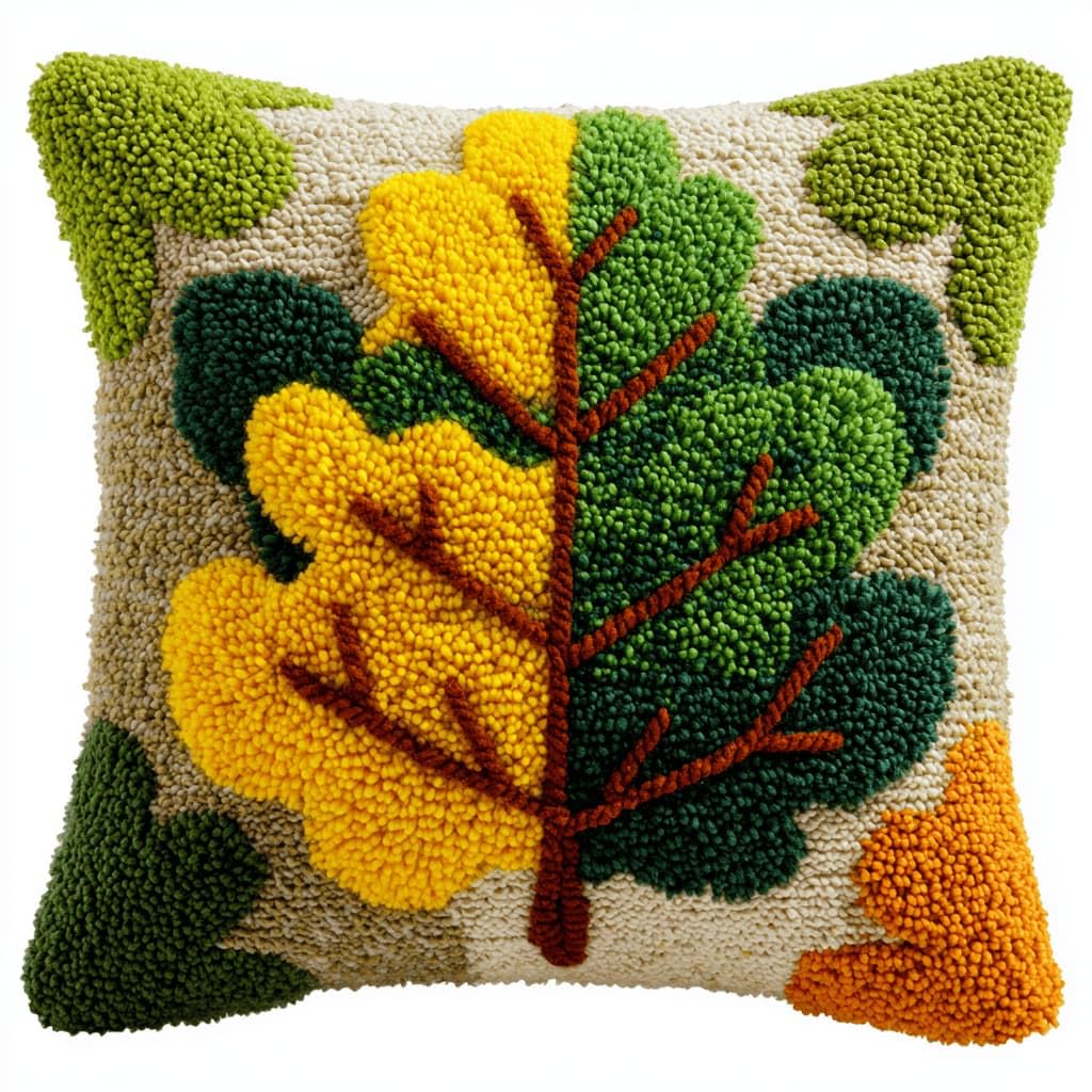 Kitquiver Latch Hook Cushion Kit,Leaf DIY Throw Pillow Cover 43X43Cm