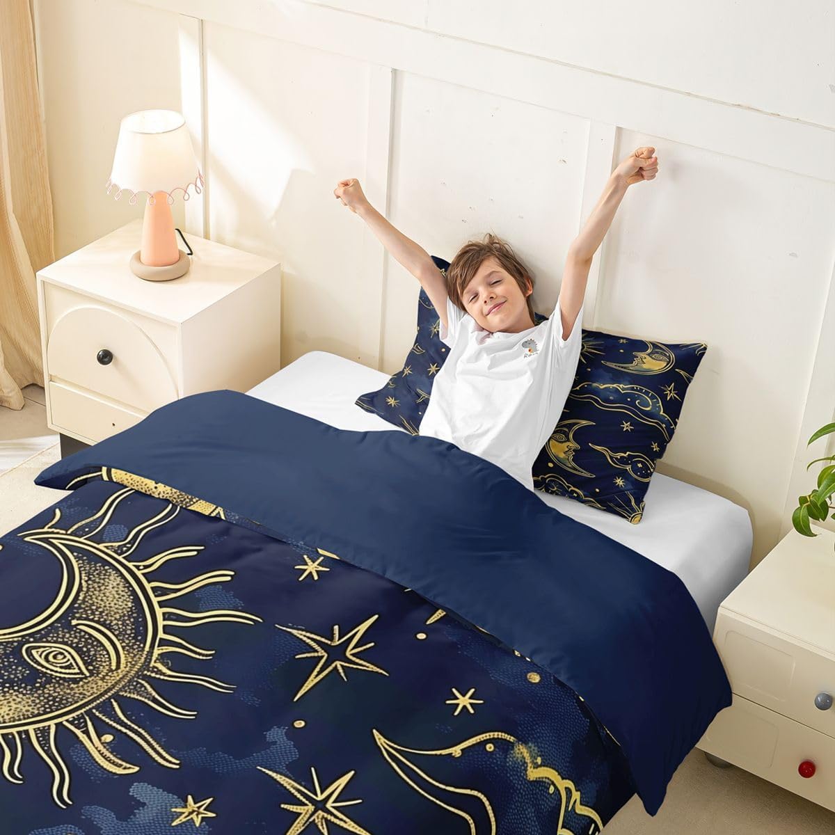Erosebridal Moon Galaxy Duvet Cover Toddler Size Mystical Celestial Star Sky Bedding Set for Kids Boys Girls Bohemia Sun Moon Comforter Cover Cosmic Cloud Bedclothes Room Decor