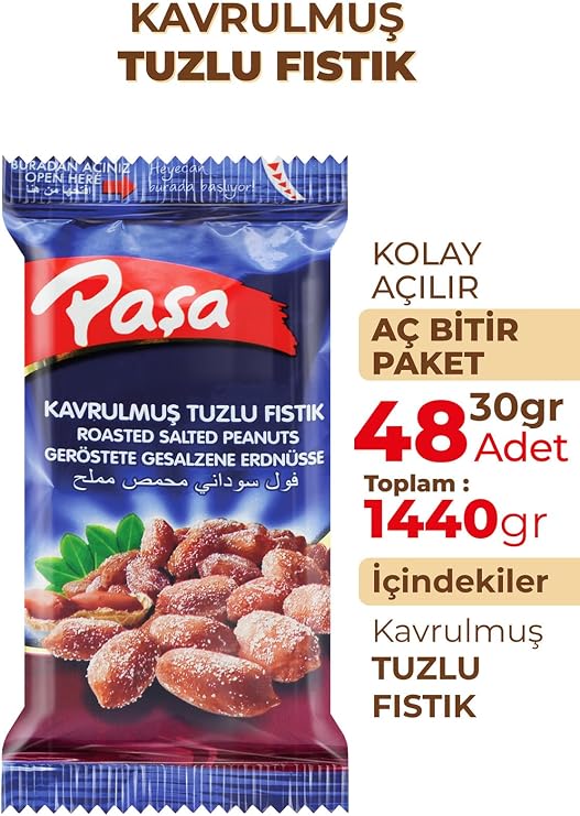 Paşa Kavrulmuş Tuzlu Fıstık, 30gr x 48 Paket, Toplam 1440gr
