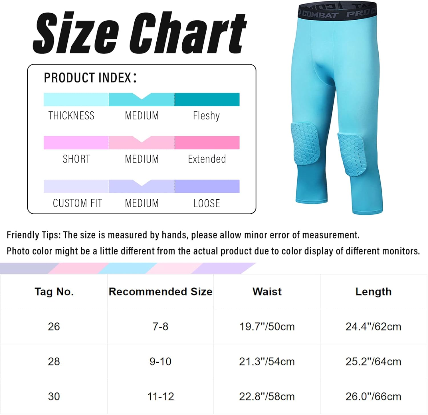 Miniatura 2 de zdhoor Pantalones deportivos de baloncesto para niños y niñas, pantalones de compresión 34, rodilleras, mallas anticolisión, leggings