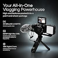 Vista 3 de Minolta Kit de cámara VLOG de 64MP 4K60FPS - Videocámara digital de enfoque automático con trípode, control remoto, micrófono, luz LED, pantalla LCD