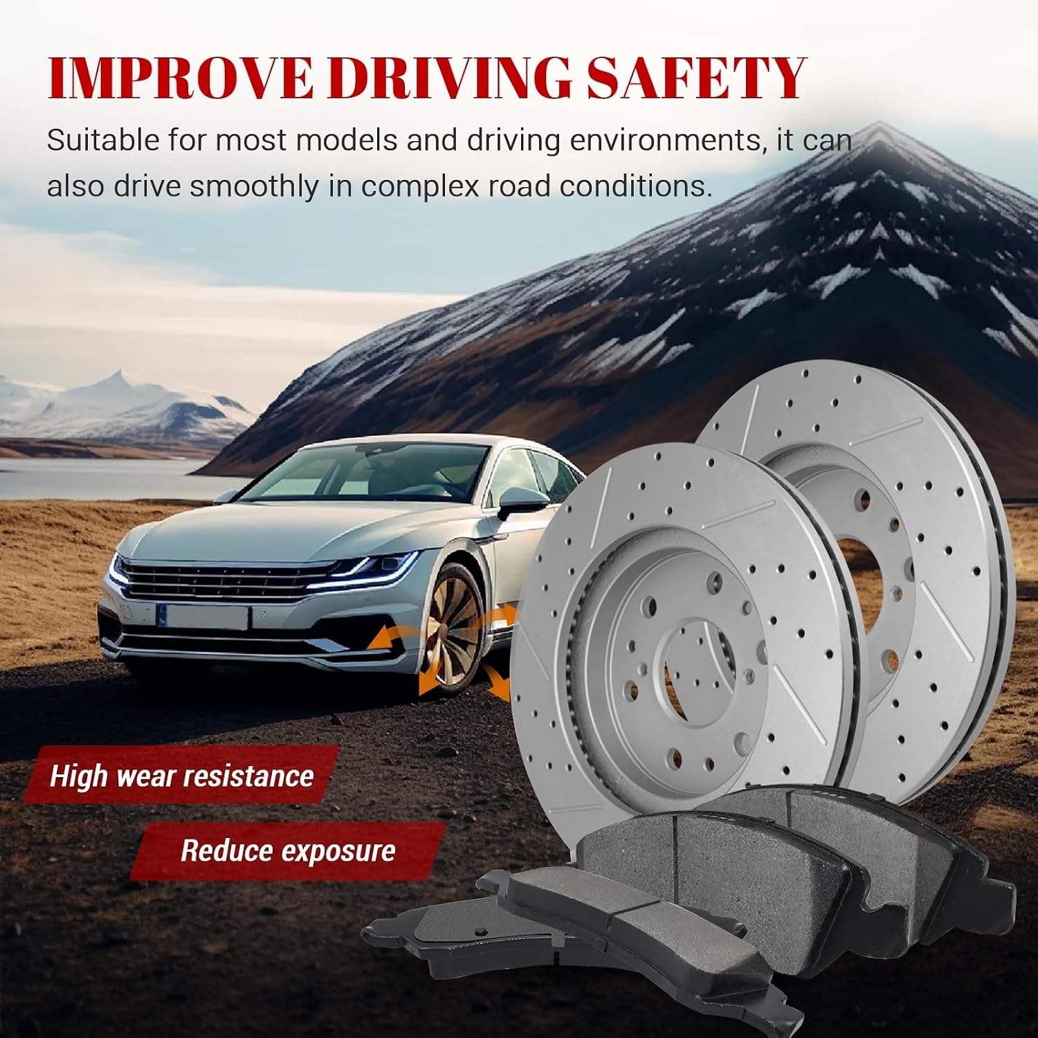 Ceramic Front Brakes Pad and Rotors Drilled Slotted Vented Replacement Disc Brake Kits for Cadillac Escalade Ext 2008-2013, Escalade (Esv) 2008 2009 2010 2011 2012 2013 2014 2015 2016